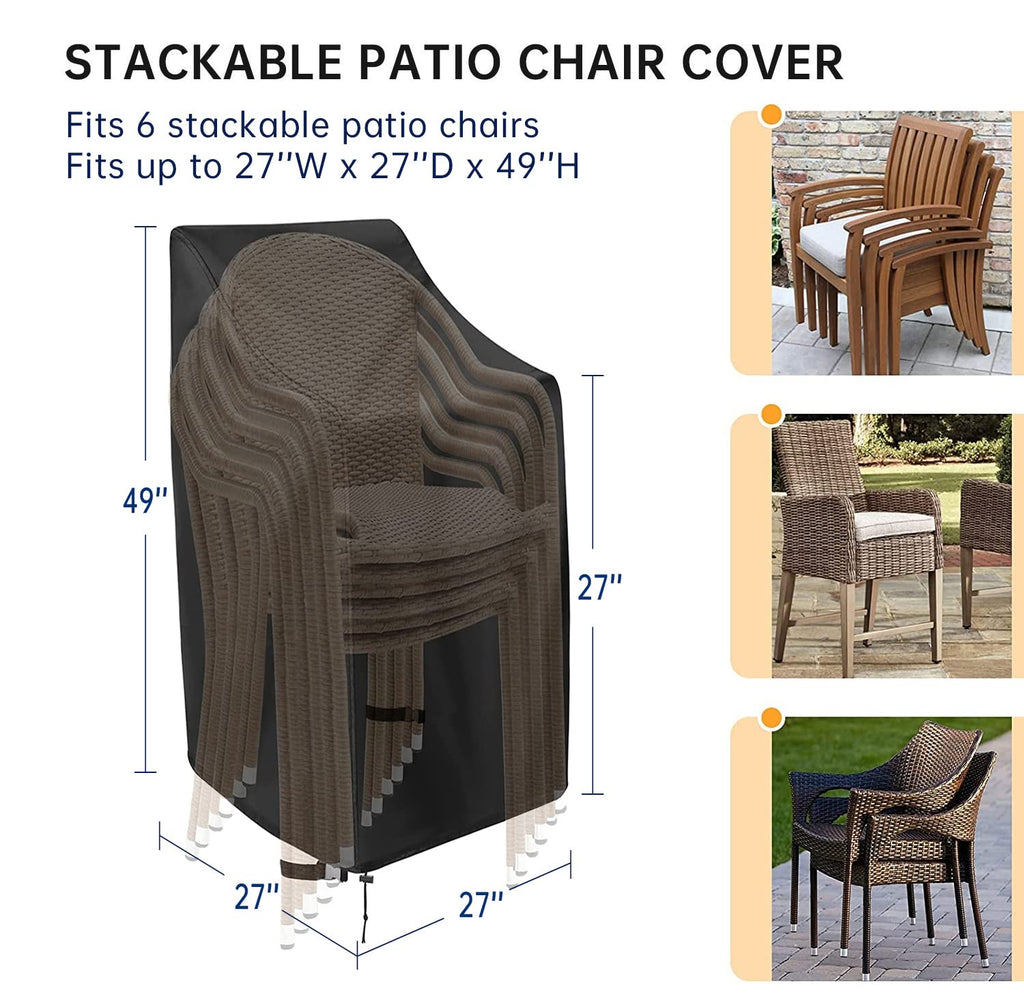 High Back Patio Chair Cover, Stackable Outdoor Chair Covers, Durable 600D Oxford Barstool Chair Covers, Heavy Duty