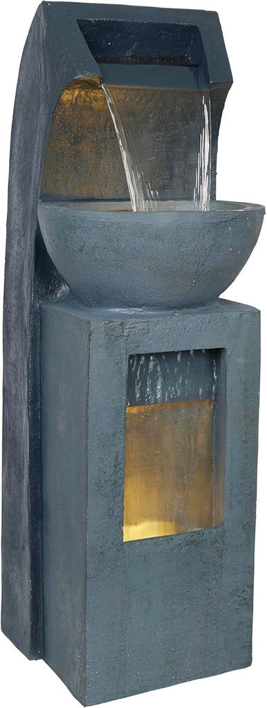 41" Tall Outdoor Basin Waterfall Floor Fountain with LED Lights