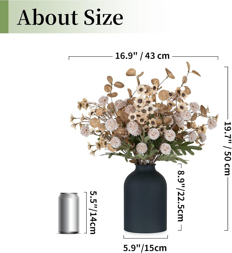 Beige Faux Flowers in Vase for Dining Table Centerpiece Decor | With Metal Vase 12 Stems of Fake Mums, Wax