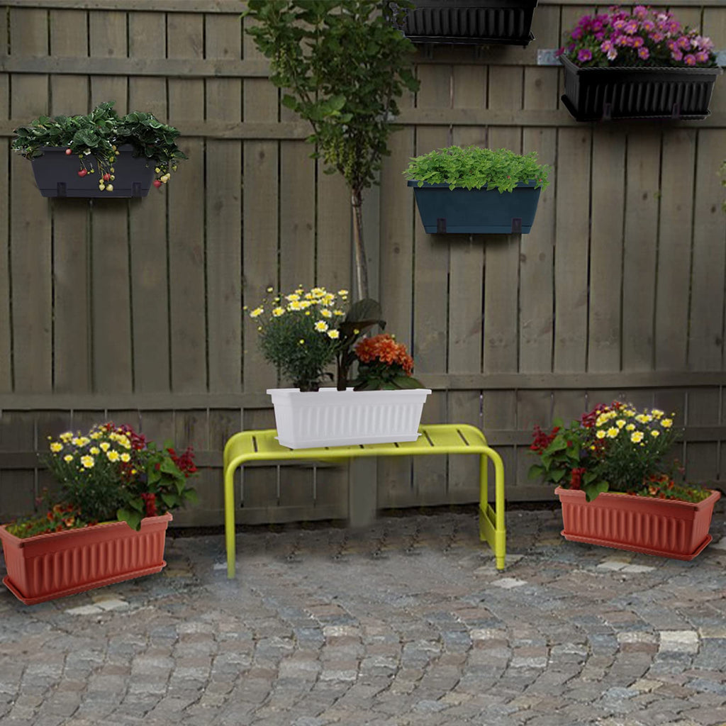 Rectangle Plastic Flower Boxes, 3 Pack Large Long Planter 16.9x7.48 Inch Morden Thicken Vegetable Plant Pot with Tray