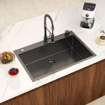 33 Inch Black Drop In Stainless Steel Sink Single Bowl