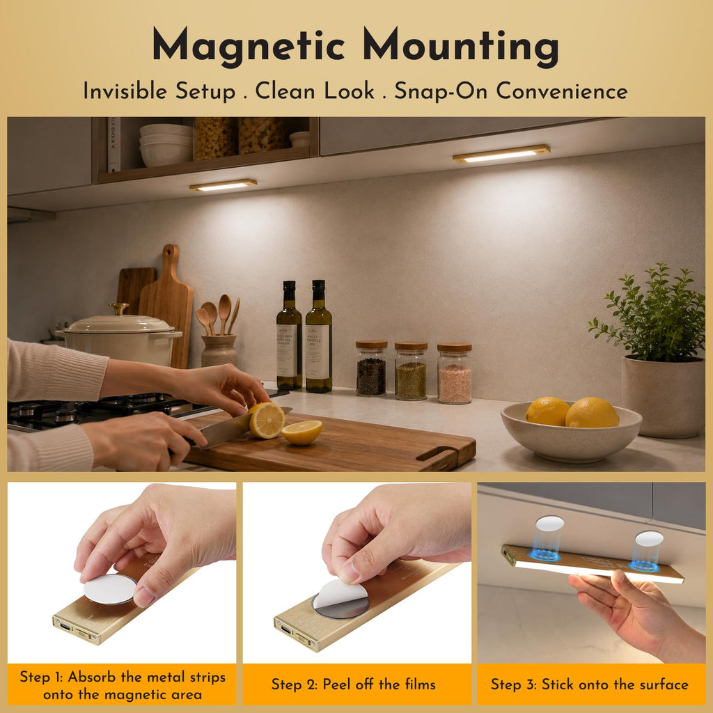 Motion Sensor Cabinet Light, Rechargeable, Dimmable, 4Pcs, 9in