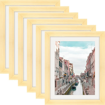 8x10 Picture Frames Solid Wood 6x8 Photo Frame with Mat Grain 6 Pack | Wall and Tabletop Display, Shatterproof