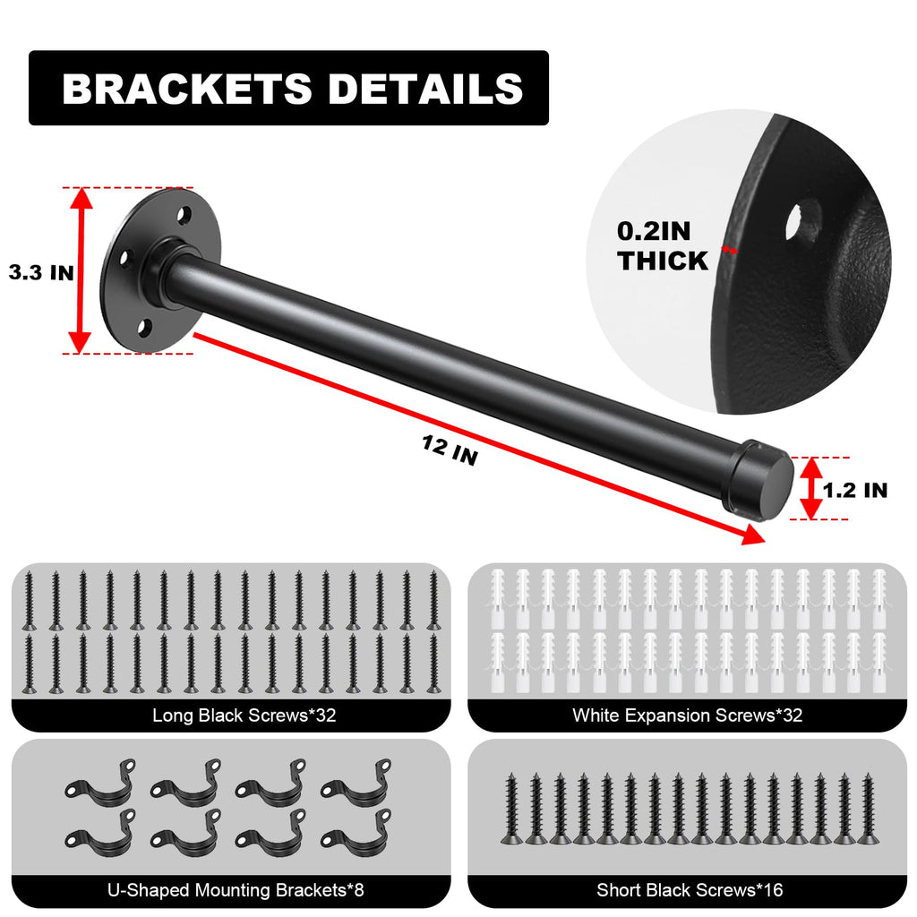 1/2" Industrial Pipe Shelf Brackets, Wall Mount Floating Rack