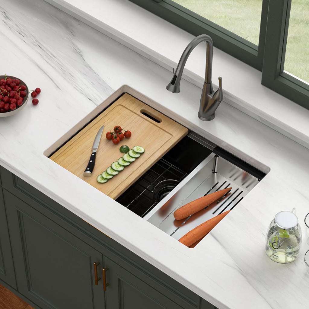 26 Undermount Kitchen Sink Black Stainless Steel Workstation