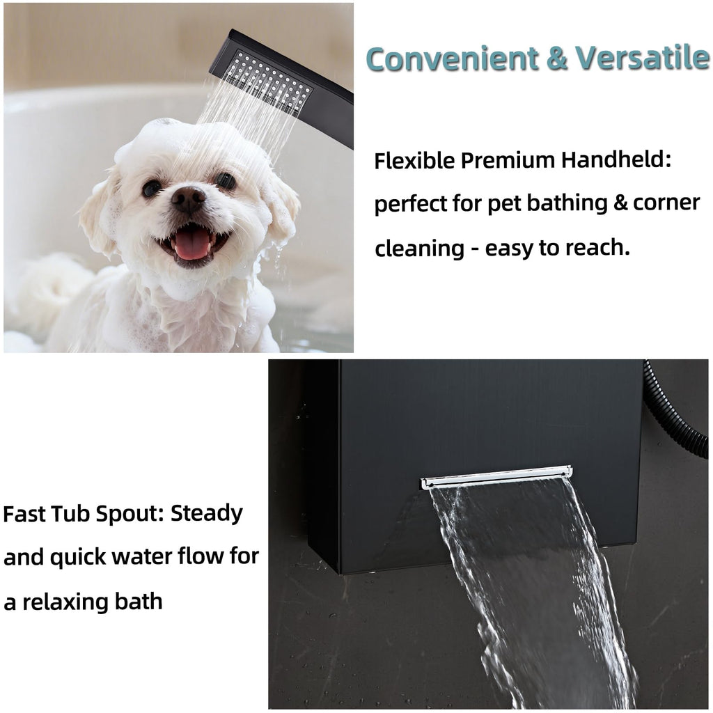 Shower Panel Tower System,Rain Shower Head Rainfall black-LED