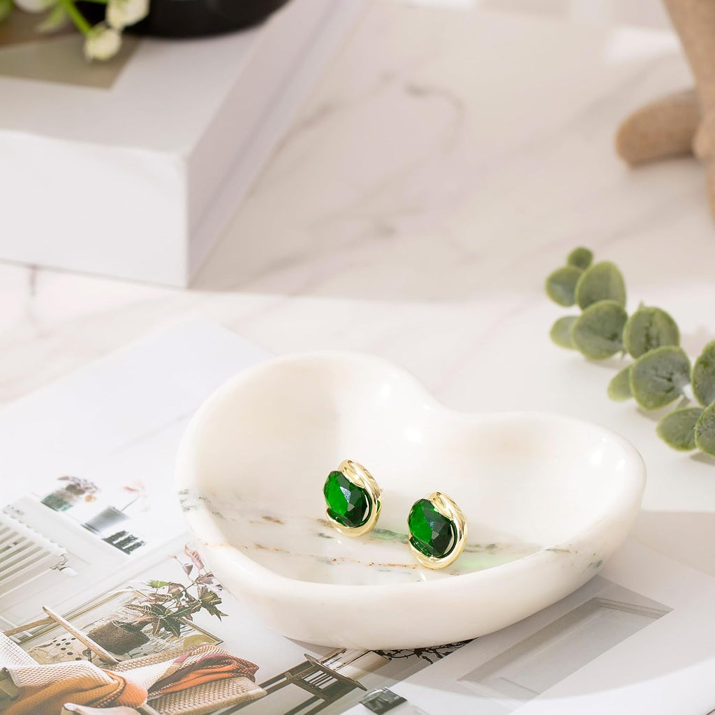 Marble Ring Holder for Women, Heart Jewelry Dish Tray, Monthers Day Gifts Small Ring Dish (White&little grey)