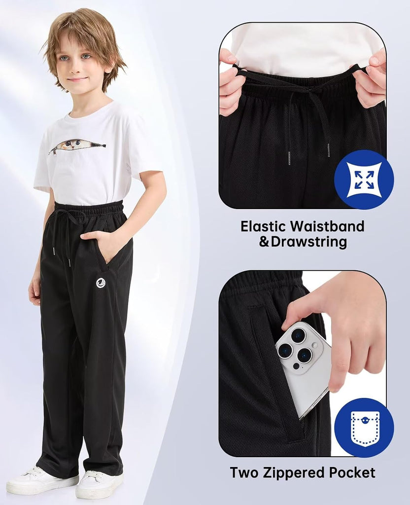 Boys Sweatpants with Zip Pockets 5Pack Athletic Pants Mesh Joggers for Boys