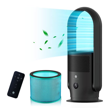 Bladeless Tower Fan and Air Purifier Combo, Quiet Oscillating Fan with Remote & Touch Control, 9 Speeds, 8H Timer