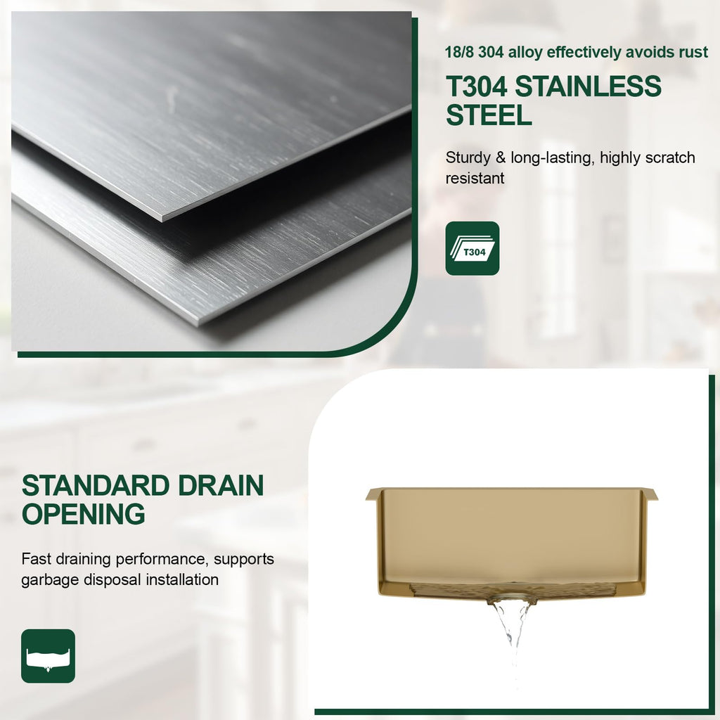 24 Gold Stainless Steel Undermount Kitchen Bar Sink with Offset