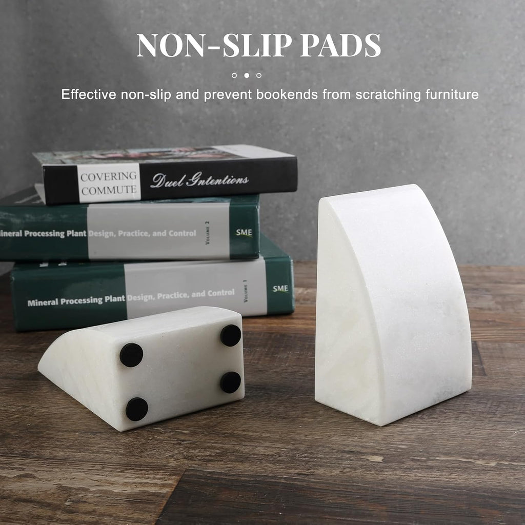 Marble Bookends for Shelves, Large Bookends for Heavy Books, Natural Stone Book Stopper for Books CD Movies