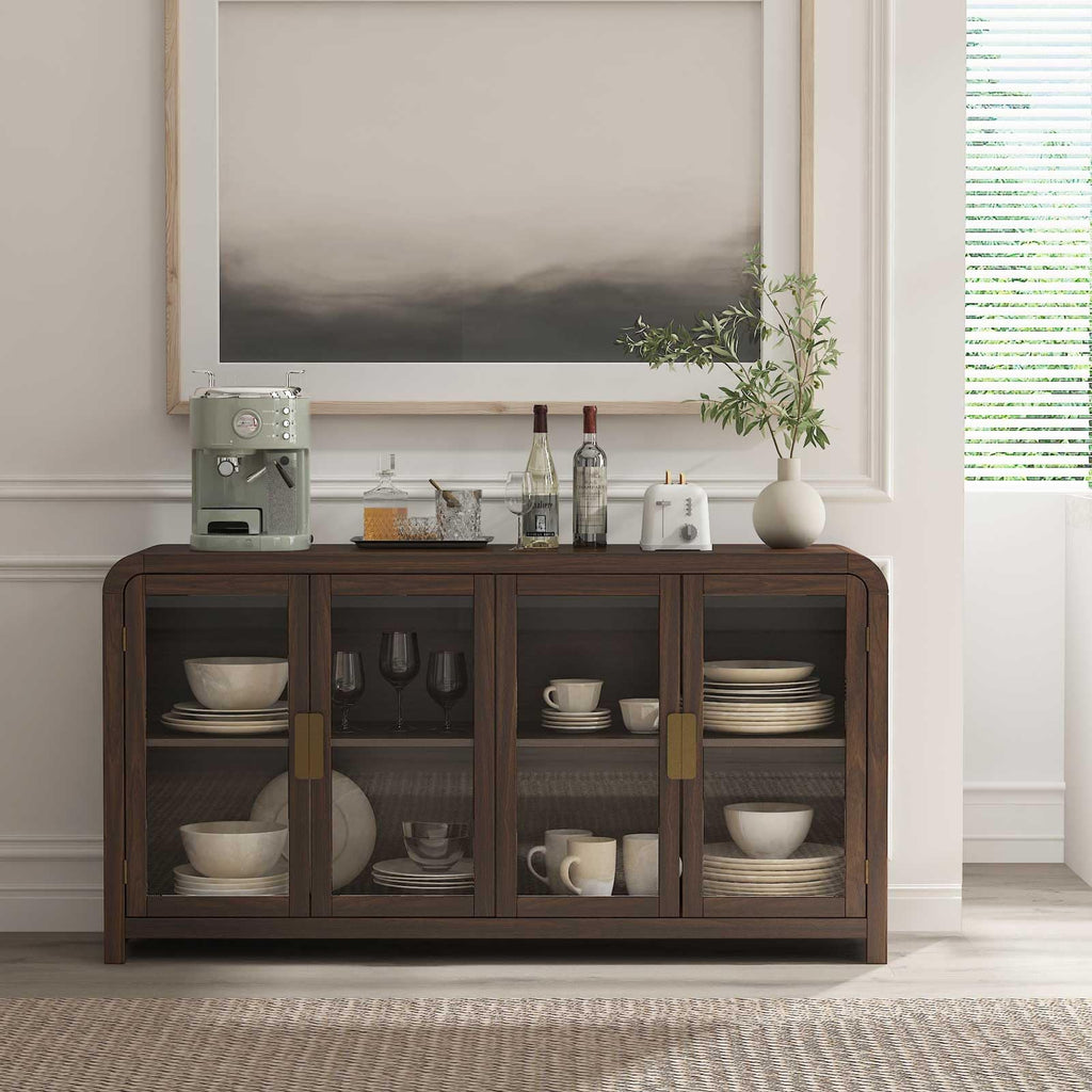 Oak Sideboard Buffet Cabinet, 60'' 4 Glass Door