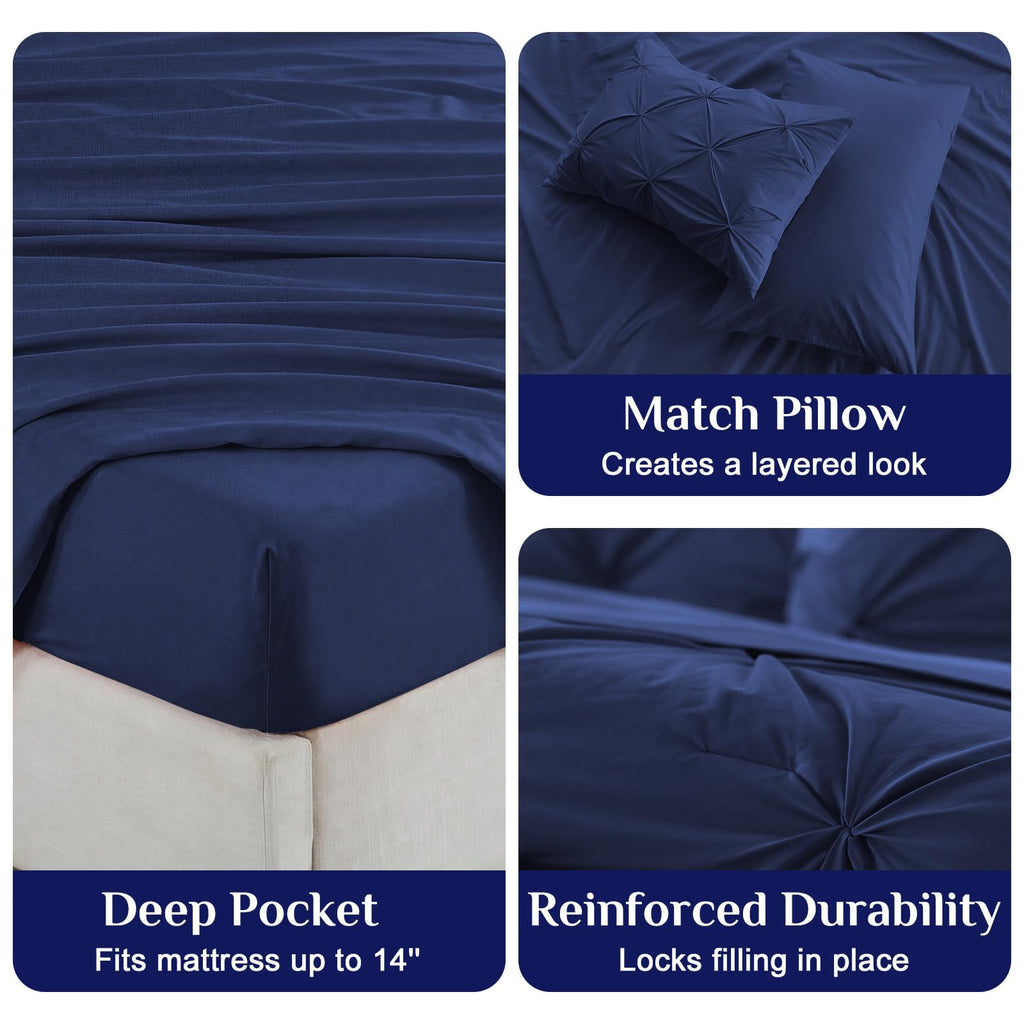 Comforter Set 7 Pieces - Bed in a Bag for All Season, Pintuck Bedding Comforter Sets with