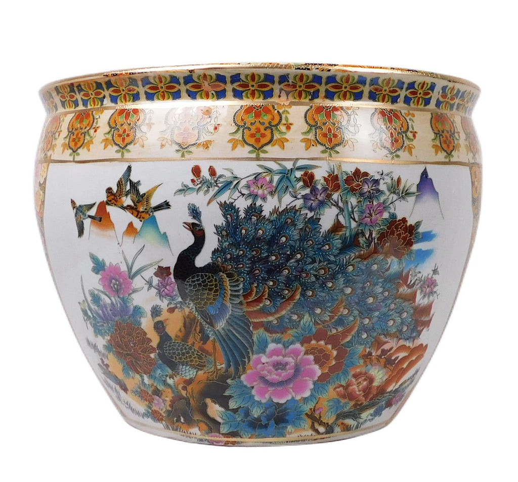 Porcelain Fish Bowl - Imported from China and is Painted in a Traditional Japanese Satsuma Style Pattern Planter