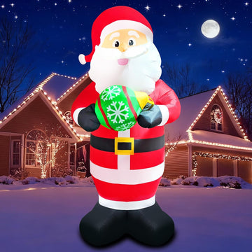 10FT Santa Claus Christmas Inflatable Decorations Blow Up Giant Santa Snowflake Ball Indoor Outdoor Decor Lights for
