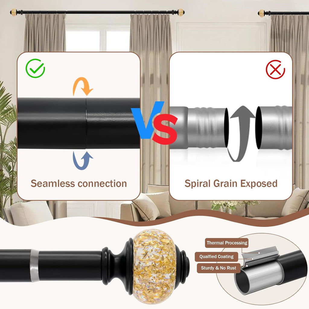 Curtain Rods for Windows,1 Inch Adjustable Window Curtain Rod, Curtain Rod Set with Luxury Crystal Translucent