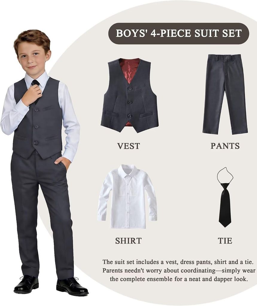 Boys Suit piece Kids Dress Vest Pants Shirt Tie Set Dress Clothes