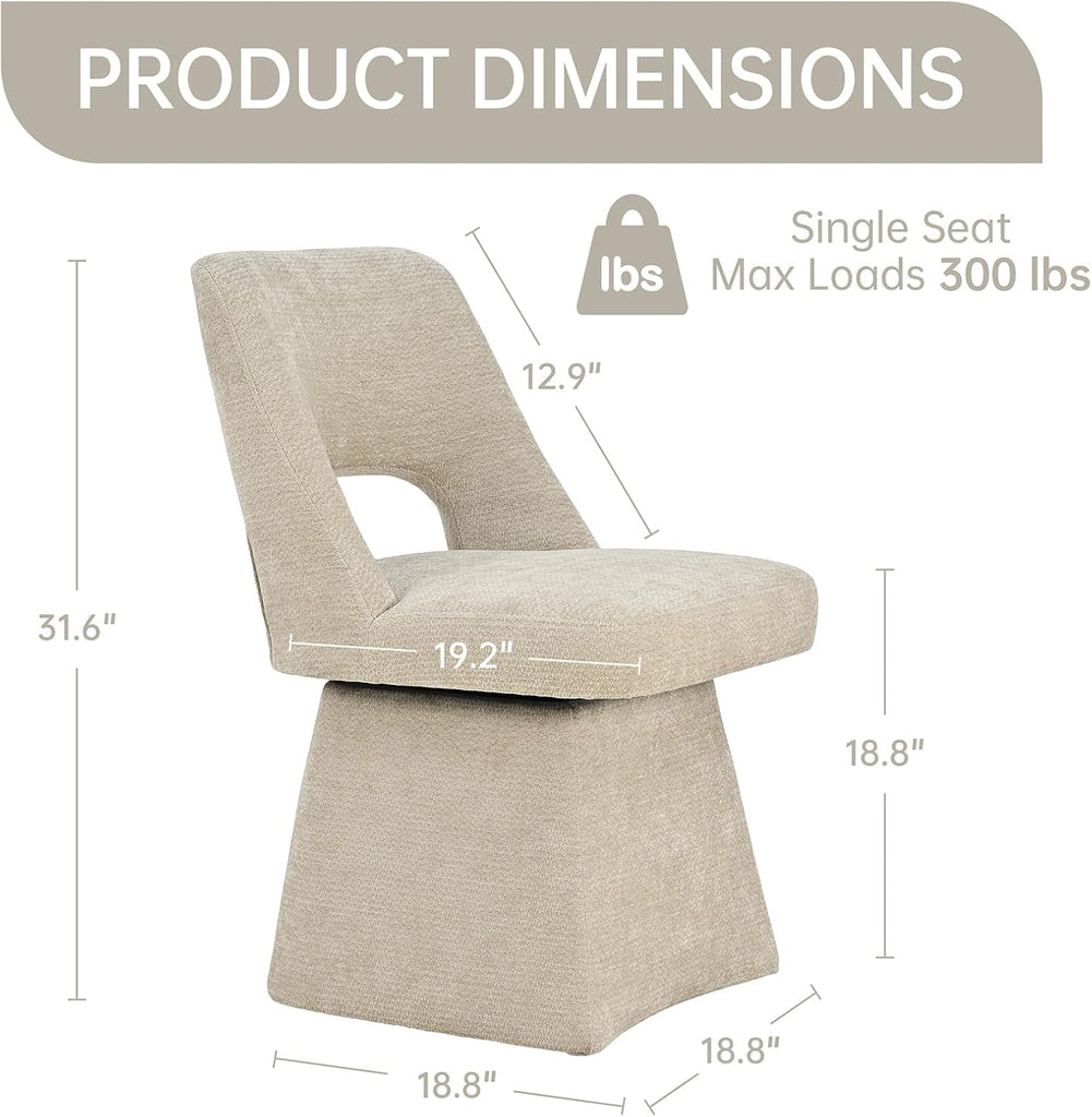 Upholstered Swivel Dining Chairs Set of 2, Modern Dining Room Chairs with Open Back, Chenille Fabric Kitchen Chairs