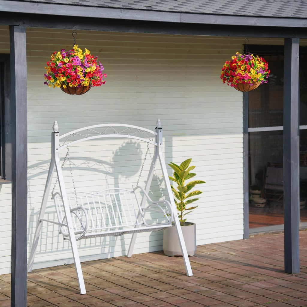2 Set Artificial Flowers Faux Hanging Plants Basket for Spring Summer Outdoor Outside Decoration, Fake Silk UV Sun