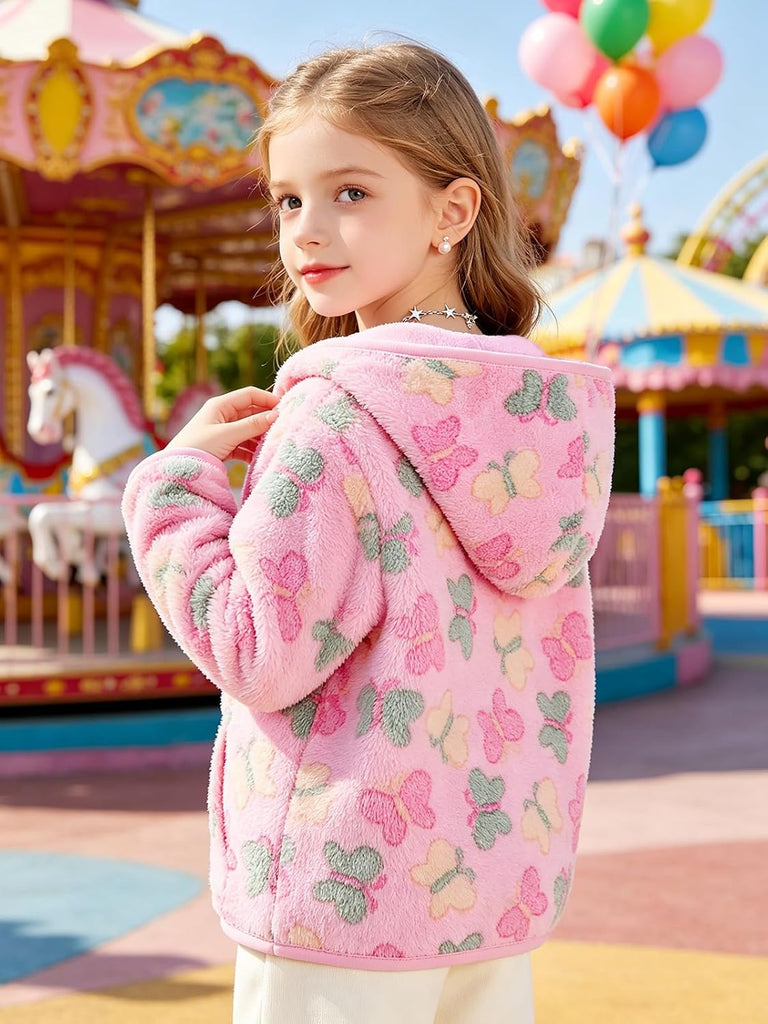 Toddler Baby Girls Thick Fleece Hoodie Jacket Zip Fuzzy Outerwear Coat