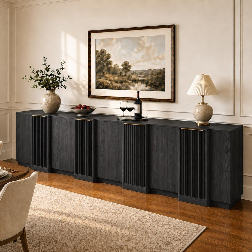 Fluted Buffet Cabinet with Storage, 110" Accent Sideboard Credenza