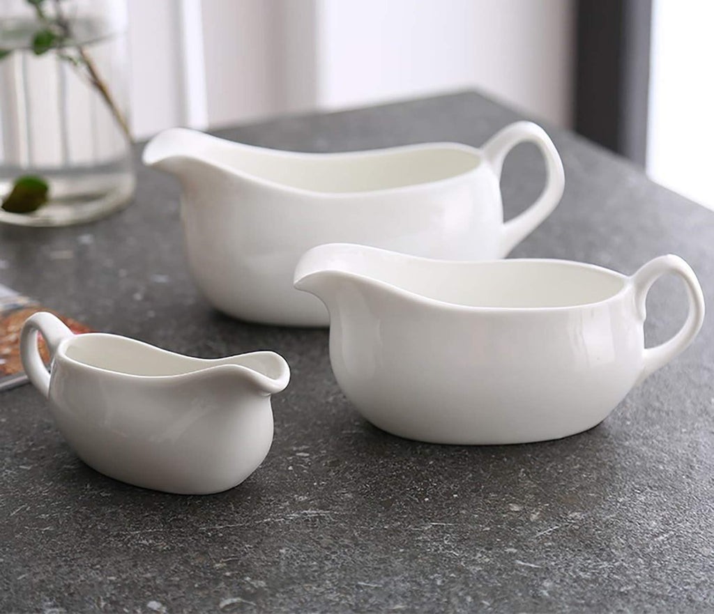 2 Pcs 15 oz Gravy Boat, Ceramic White Easy-Pour Gravy Boat for Dining, Holiday Meals & Parties