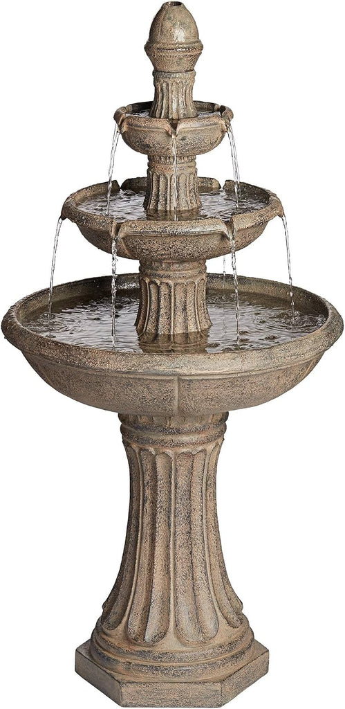 Farron 46" High Large Italian Outdoor Decor Gray Faux Stone Floor Fountain with Light LED Waterfall 3-Tier Standing