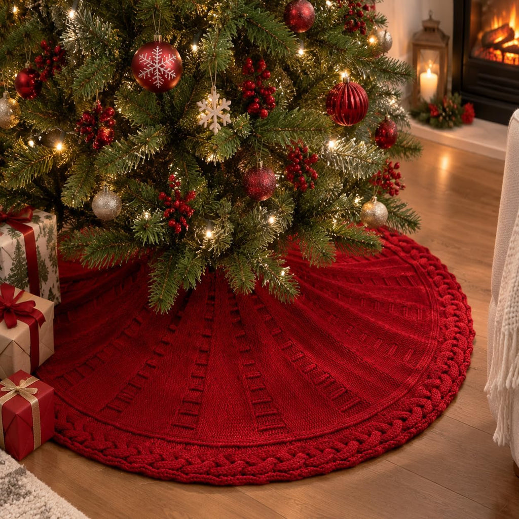 Knit Christmas Tree Skirts, Neutral Tree Skirt, Cozy Christmas Decorations