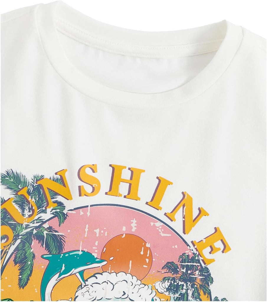 Girl's Graphic Print Tees Summer Cute T Shirts Trendy Tops