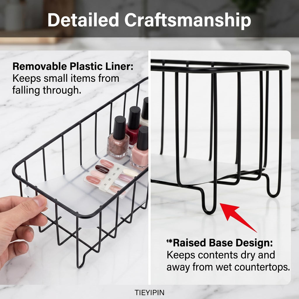 Farmhouse Decor Small Metal Wire Storage Organizer Basket Bins - Black (Set of 3), Black(Style 2)