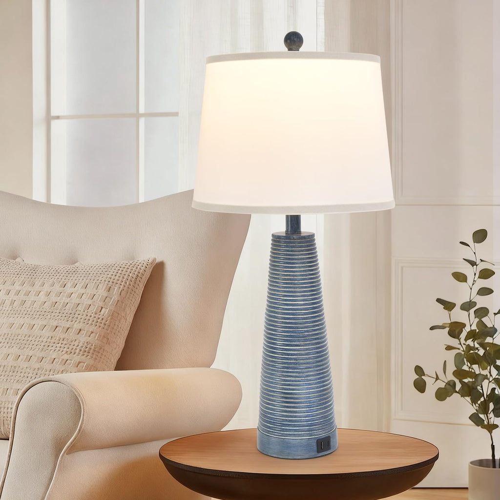 Nightstand Lamp Bedside Lamps Vintage Rustic Farmhouse Table Lamp 3 Way Dimmable Horizontal Stripe Light, Bedroom, USB