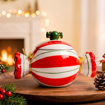 Christmas Candy Jar with Lid, Kitchen Decorative Ceramic Canisters for Food, Xsmas Decor Coffee Cookie Storage Jars for