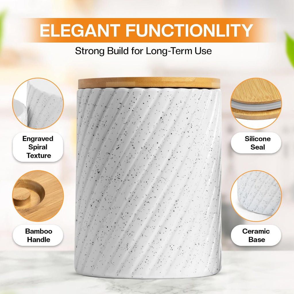 Flour Sugar Storage Containers - Ceramic Canister with Airtight Bamboo Lids Counter - 80, 40 & 20 oz, White - Set of 3