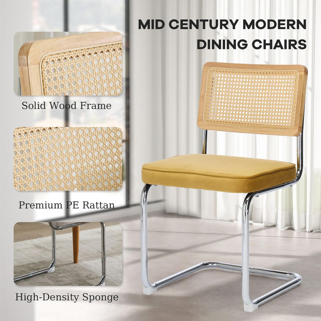 Cesca Dining Chair Set of 4, Chair with Natural Cane Back (Gold)