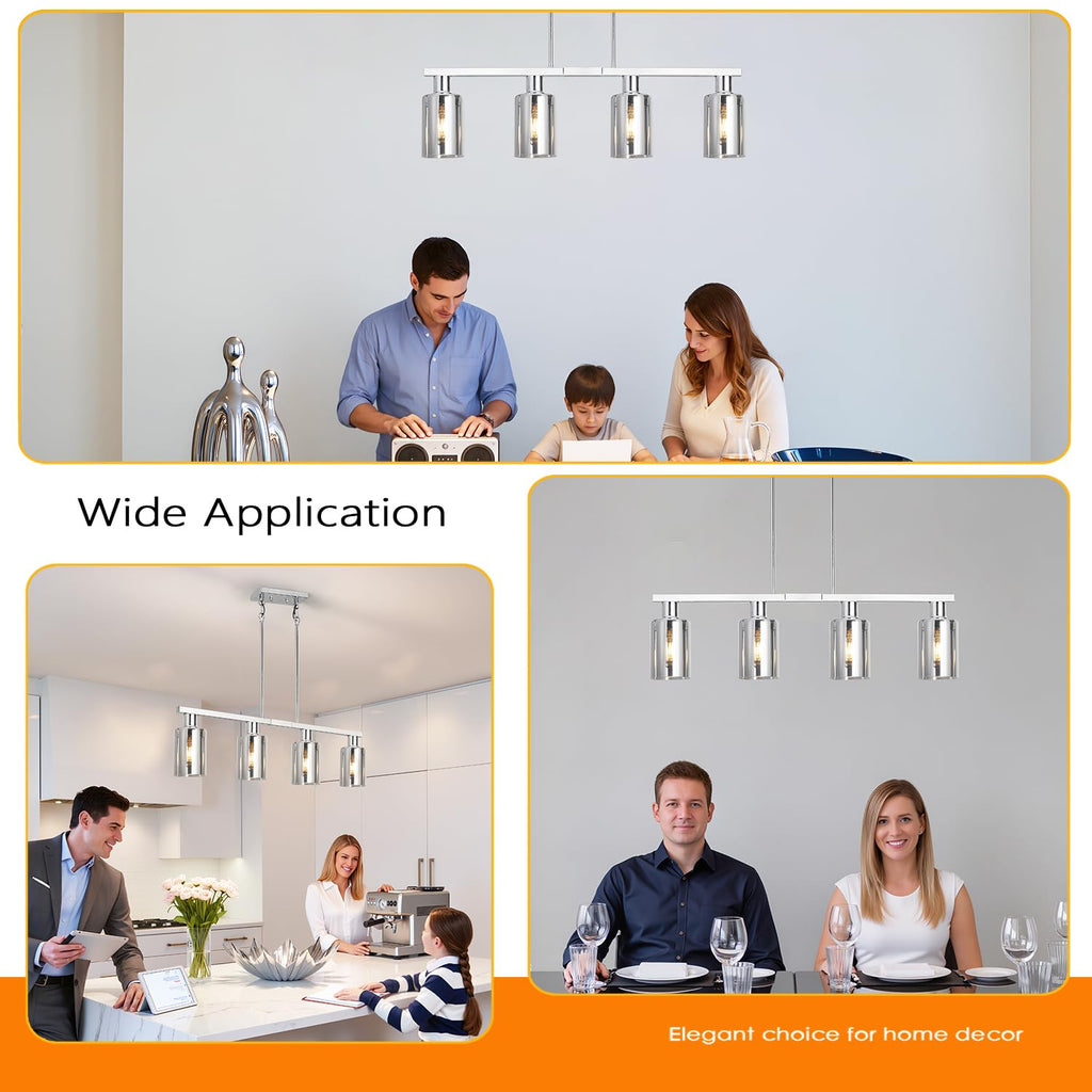 Kitchen Island Lighting, Chrome Dining Room Light Fixture/Island Light Over Table Hanging for Farmhouse
