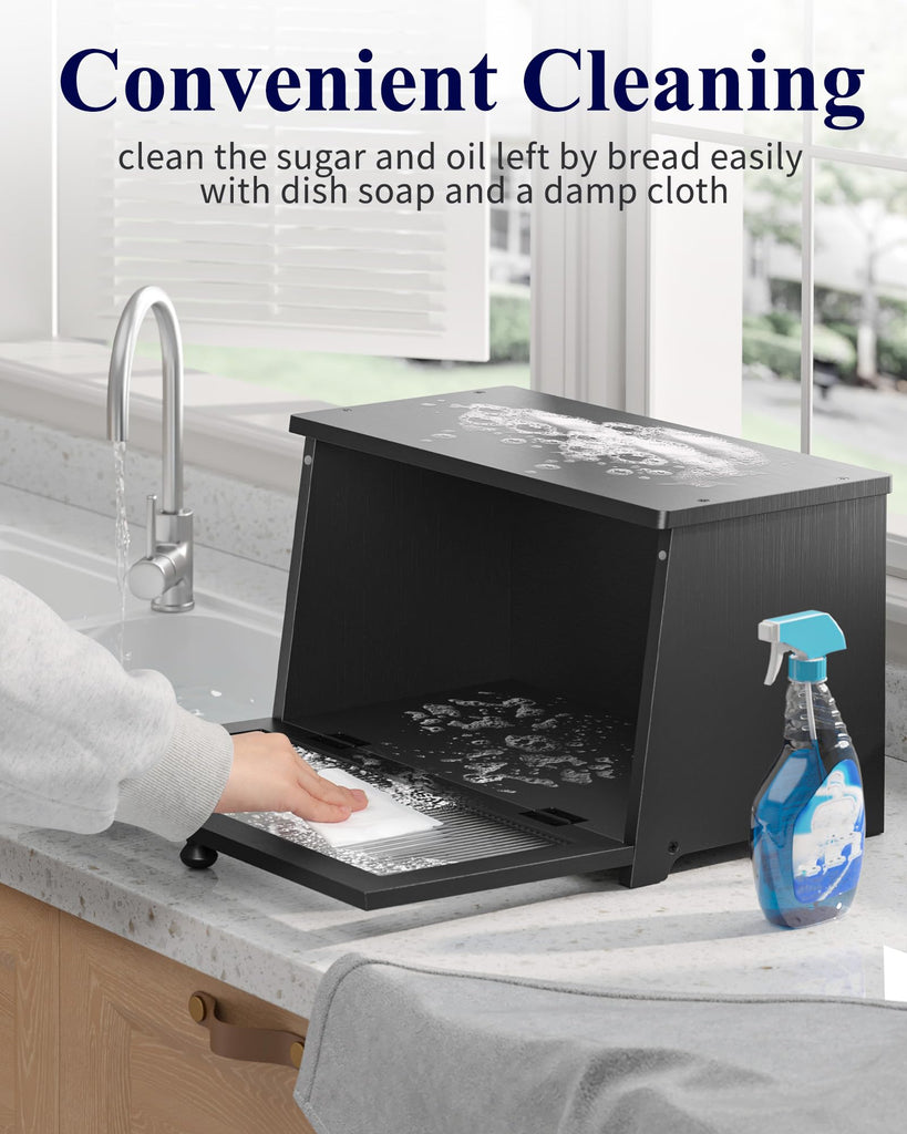 Bread Box - Wooden Countertop, 1-Tier, Black