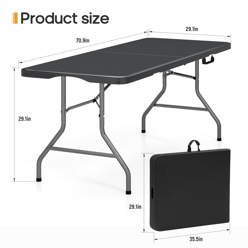 6ft Folding Table Heavy Duty 350 LBS Capacity Foldable Table with 18% Thicker HDPE Waterproof Top & Reinforced Steel