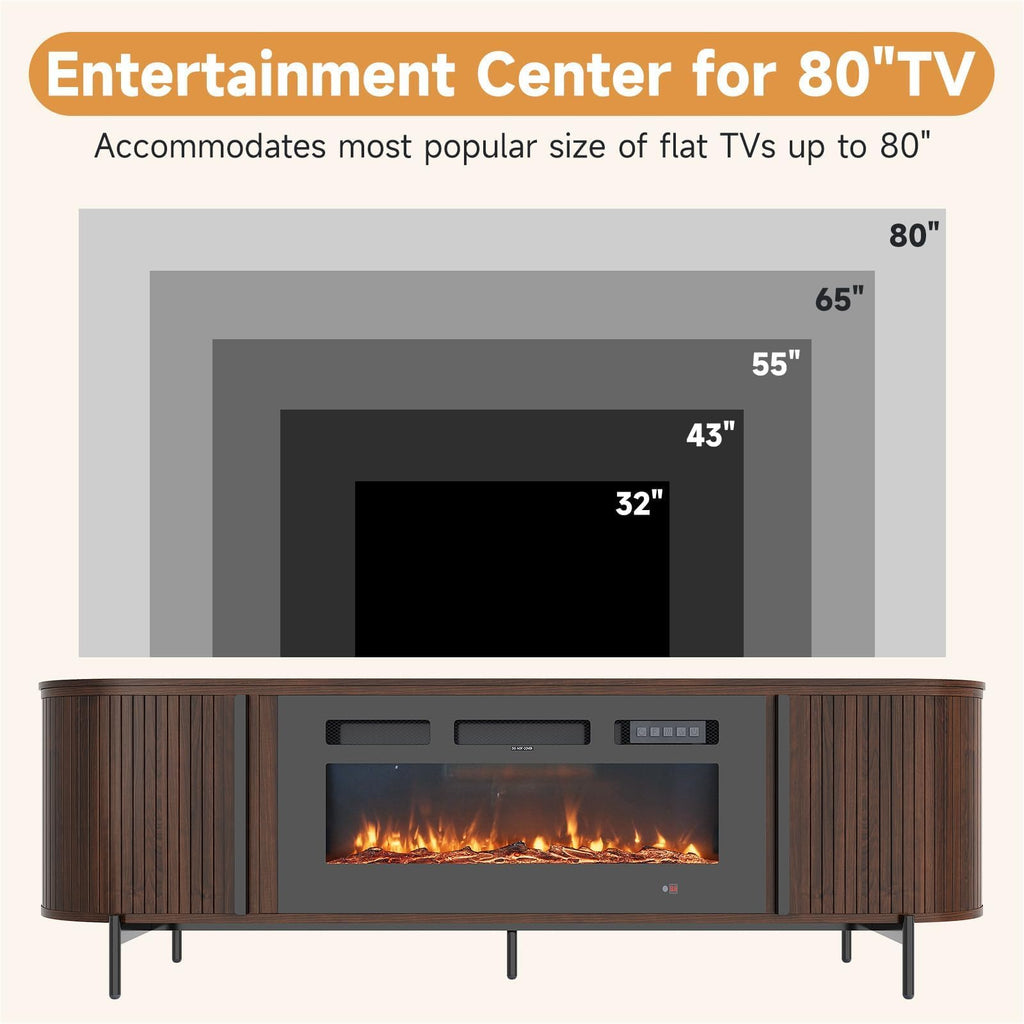 Fluted Fireplace TV Stand, 70 inch, Brown