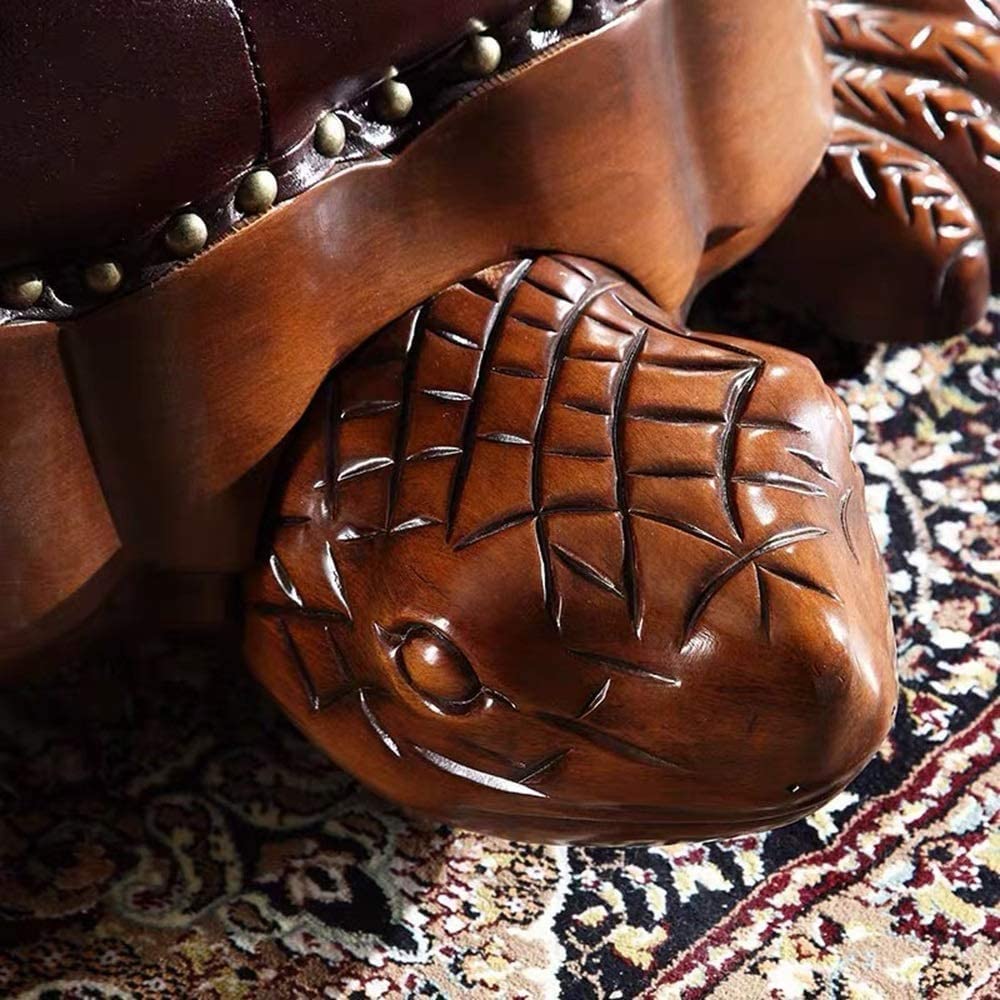Wood Ottoman Footstool, Sofa Stool, Wood Ottoman Foot Rest, Leather Upholstered Vintage Turtle Footrest Stool with