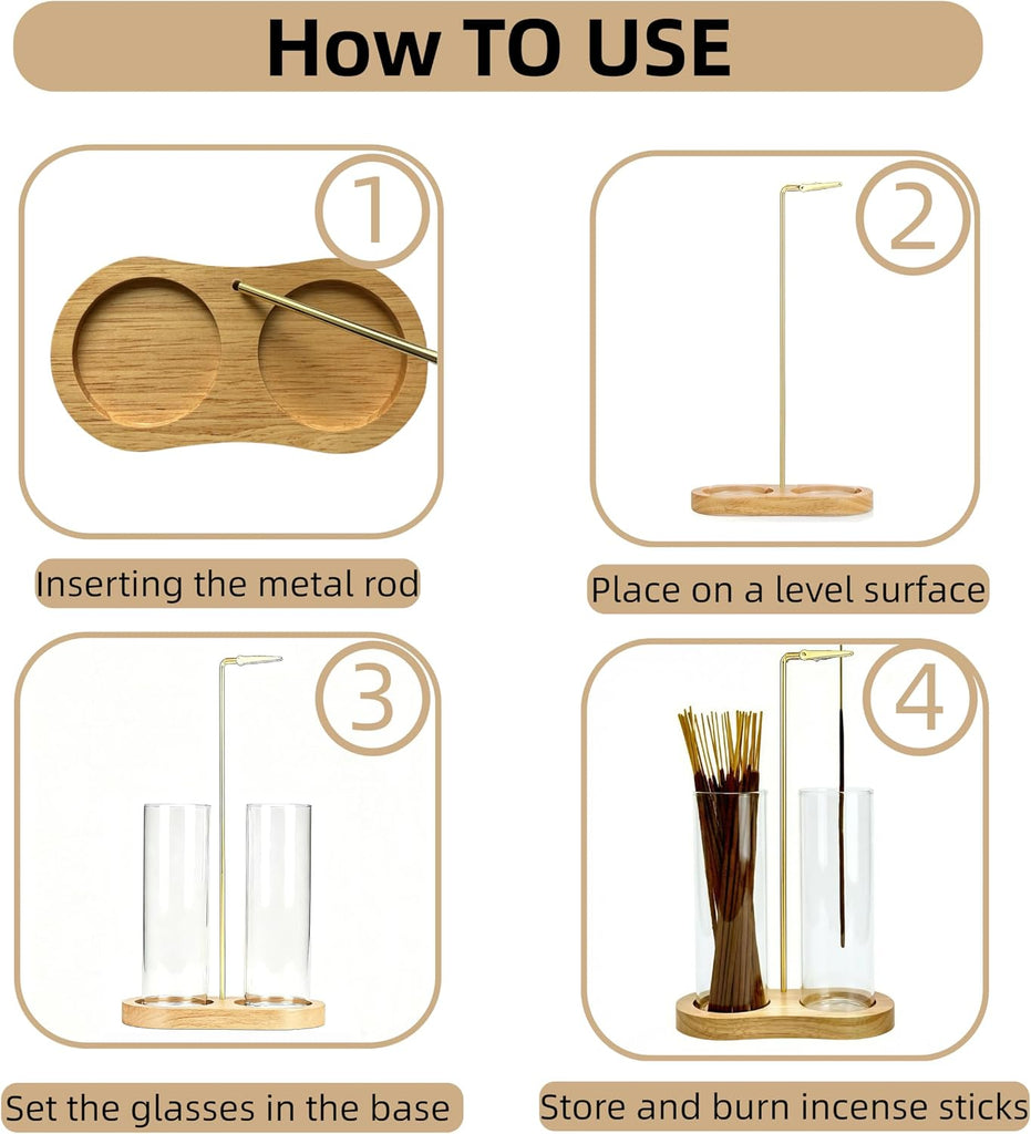 Glass Natural Incense Holder,Warm Minimalism Incense Sticks Burner Holder with Storage,Hang Upside Down Incense