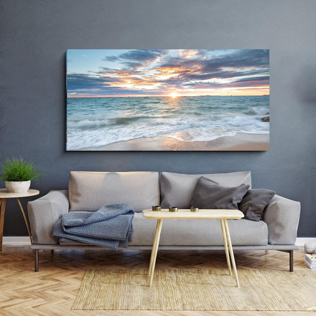 Large Canvas Wall Art Beach Artwork for Walls Coastal Wall Décor Seascape Prints Ocean Painting Sunset Picture Waves