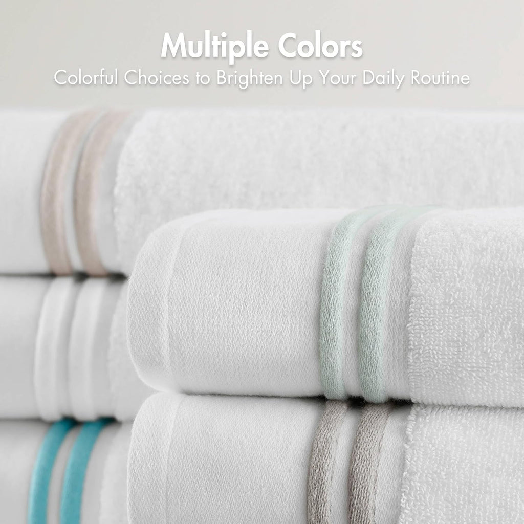Park Roan Border Cotton Bath Towel Set Absorbent, 6 Piece, White | Microfiber, Soft Pile, Machine Washable, OEKO-TEX