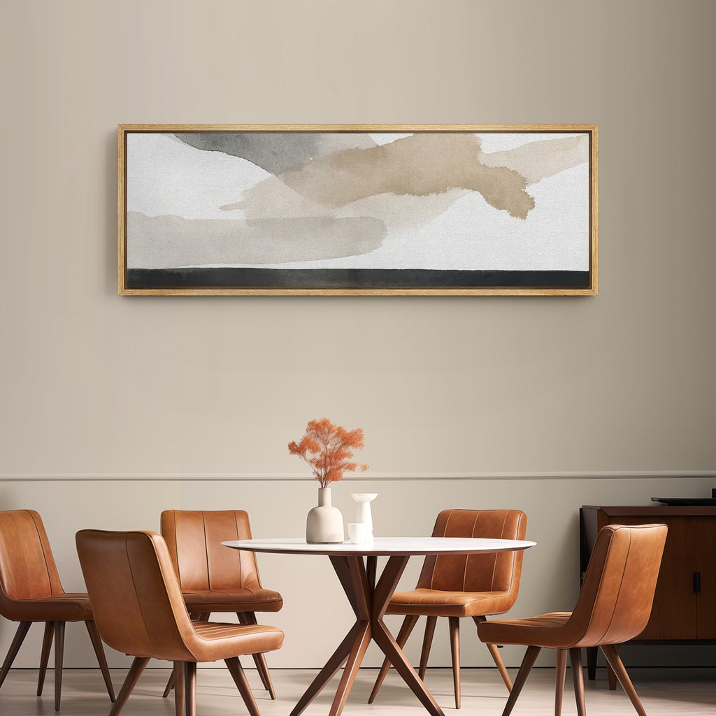 Large Framed Canvas Print Wall Art Neutral Gray Beige Abstract Brushstroke Illustrations Modern Art Relax/Calm Warm
