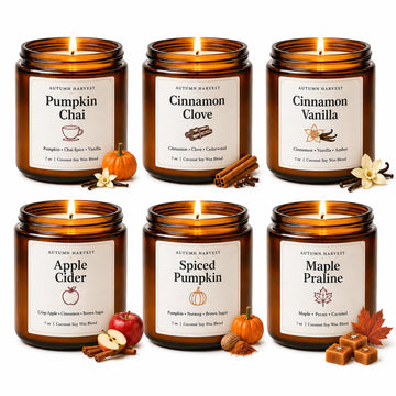 Fall Scented Candle Set of 6, 7 oz Soy Candles, Autumn Gift Set