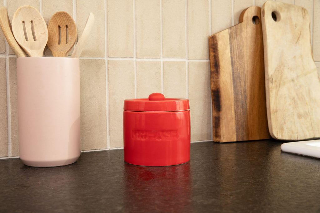 Bacon Grease Saver with Strainer - Ceramic Grease Container 1L Storage Canister | Holds Bacon Fat Drippings | Oil