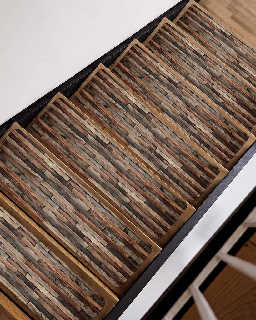 Brown Wood Grain Stair Treads Farmhouse Vintage Wooden Board Patchwork Indoor Non Slip Peel and Stick Stair Treads