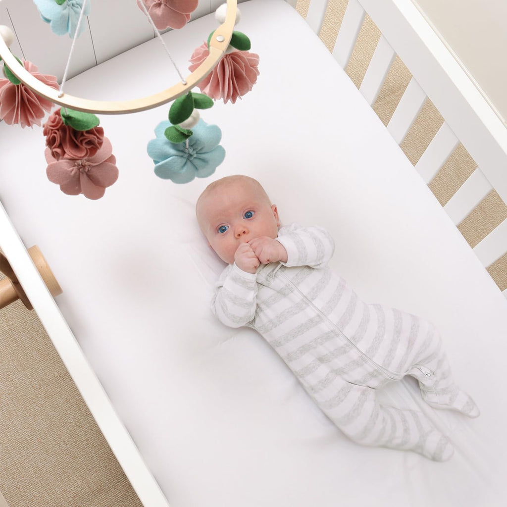 Crib Mobile for Girls - Wooden Musical Baby Crib Mobile with 12 Lullabies, Wildflower Baby Floral Nursery Decor