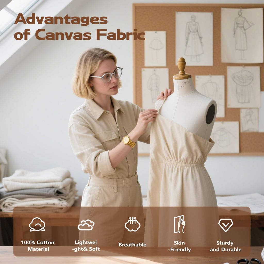 Canvas Fabric, Premium 10oz White Cotton Duck Canvas Fabric 62'' Wide for Arts & Crafts, Backings, Covers, 5Yd (60 x