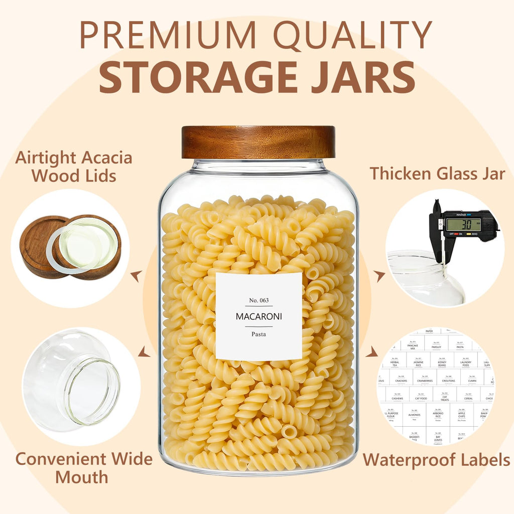 1 Gallon Glass Jars w/Acacia Lids for Flour & Rice Containers 2Pcs