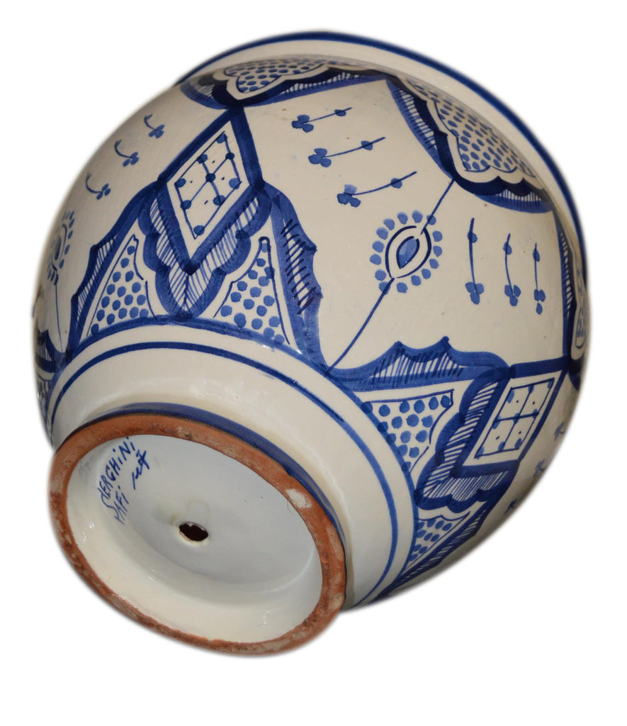 Handmade Ceramic Flower Pot Moroccan Indoor Outdoor Mediterranean Spanish Style Garden Drain Hole Planter White Blue